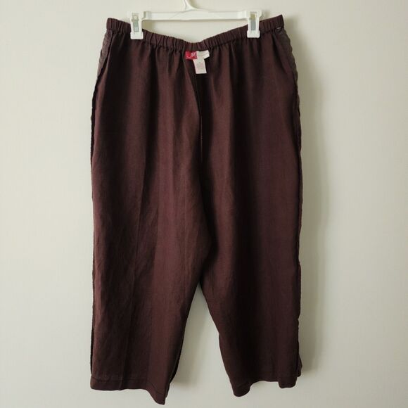 NWT JM Collection Limoncello Linen Crop Pants Brown Embroidered Wide-Leg Size 18 - Picture 5 of 9